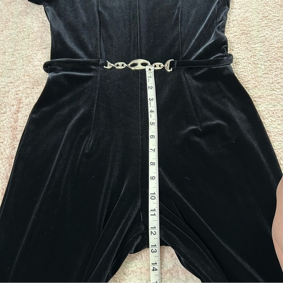 Vintage 80s/90's Victoria Stephens Black Velour Velvet Jumpsuit Silver Belt SZ 6 - Picture 11 of 13